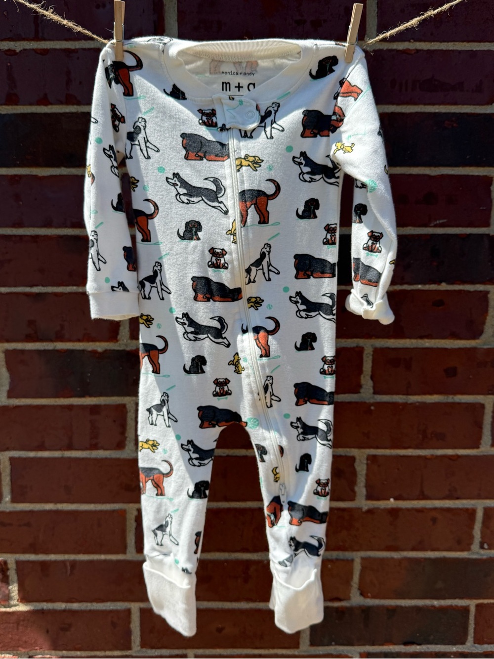 monica + andy White Dog Print Zip-Front Footie Pajamas for Kids